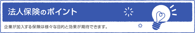 法人保険のポイント　企業が加入する保険は様々な目的と効果が期待できます。